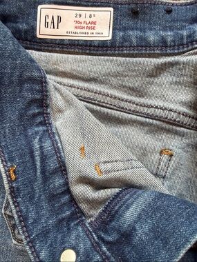 GAP Women's High Rise '70s Flare Jeans in Dark Blue Denim